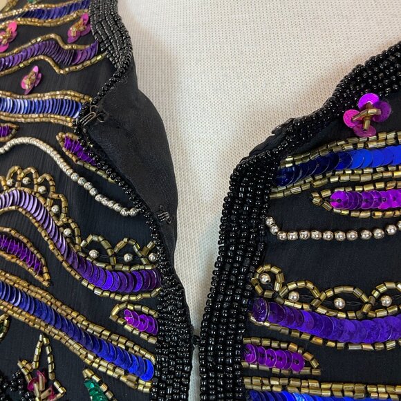 Papell Boutique Evening Multicolored Embellished Beaded Sequined Silk Jacket 14P - Picture 3 of 10